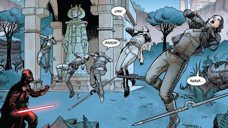 Darth Vader attacks the handmaidens of Padme Amidala in Darth Vader (2020)