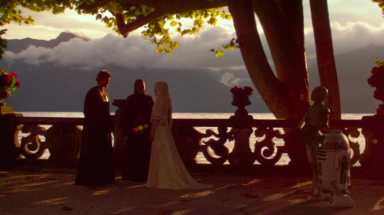 Anakin Skywalker (Hayden Christensen) and Padme Amidala (Natalie Portman) are wed in Star Wars: Episode II — Attack of the Clones