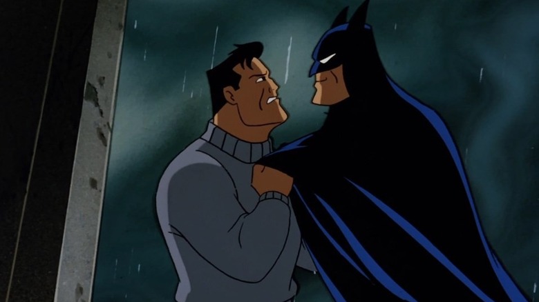 Bruce Wayne faces off against an impostor Batman in the episode "Perchance to Dream" from "Batman: The Animated Series"