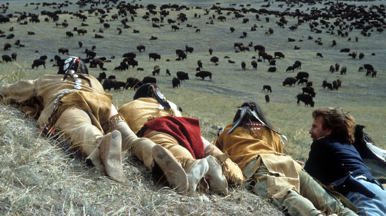 Dunbar with three Native Americans surveying buffalo in Dances with Wolves