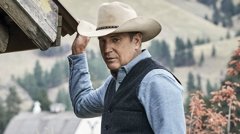 Kevin Costner wearing a cowboy hat on Yellowstone