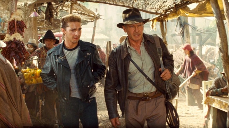 Mutt and Indy walking through the streets of Peru in Indiana Jones and the Kingdom of the Crystal Skull