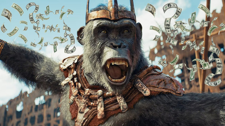 Proximus Caesar surrounded by money in Kingdom of the Planet of the Apes