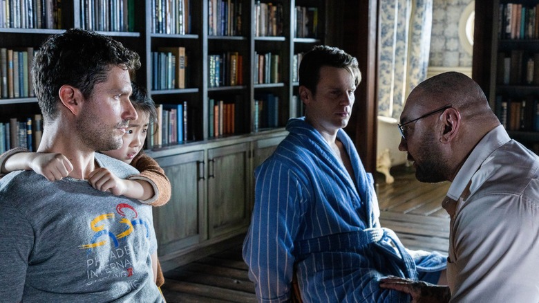 Ben Aldridge, Jonathan Groff, and Dave Bautista