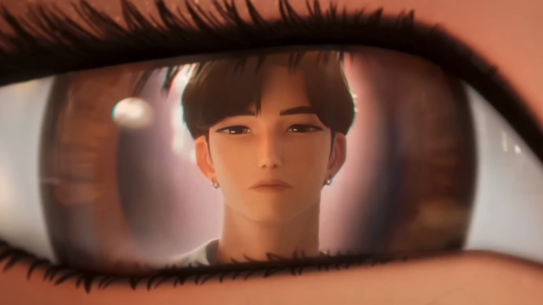 Jinu is seen in a reflection in Rumi's eye in KPop Demon Hunters