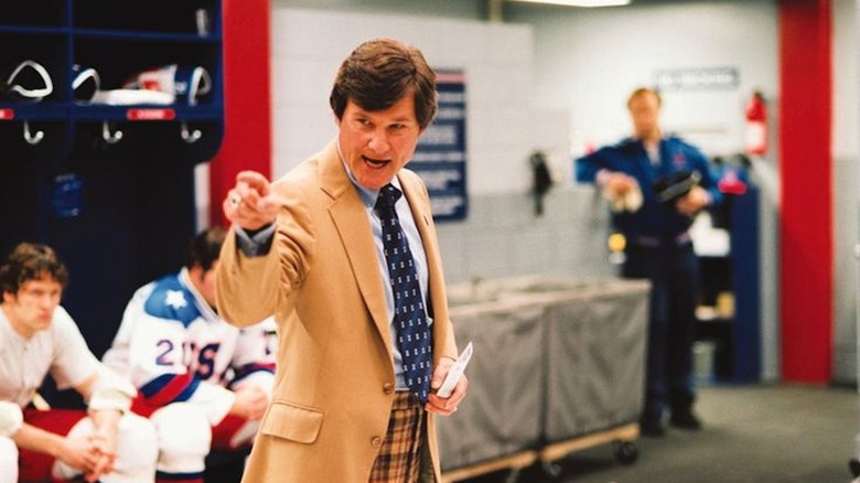 Kurt Russell exhorts his team in the locker room as Herb Brooks in Miracle