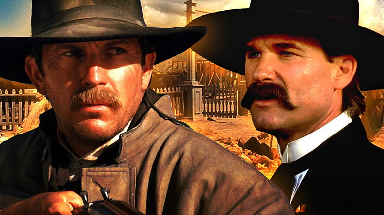 Kurt Russell and Kevin Costner, both dressed as Wyatt Earp