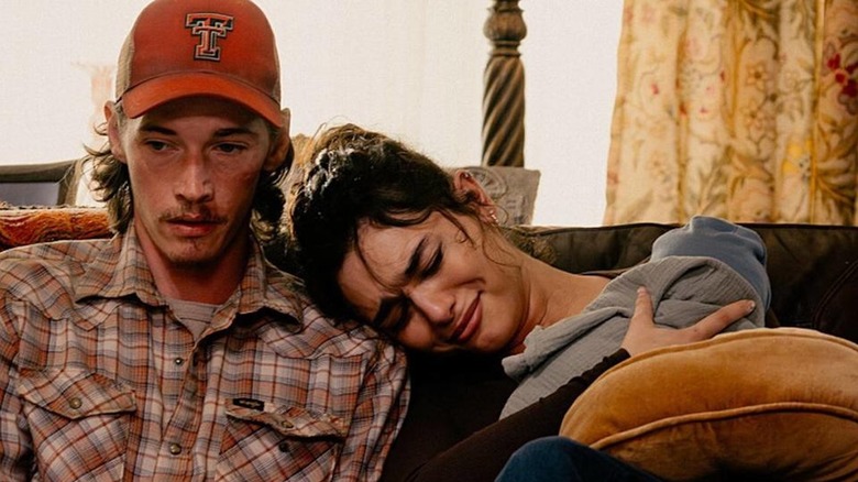 Paulina Chávez as Ariana Medina cries on the shoulder of Jacob Lofland as Cooper Norris in Landman