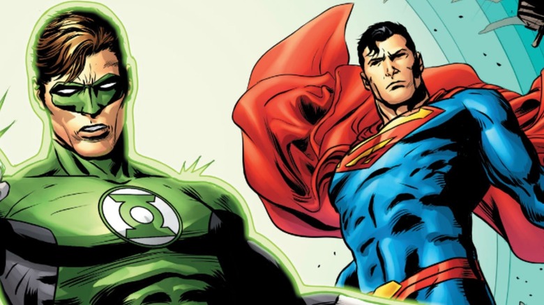 Superman hovering behind Green Lantern