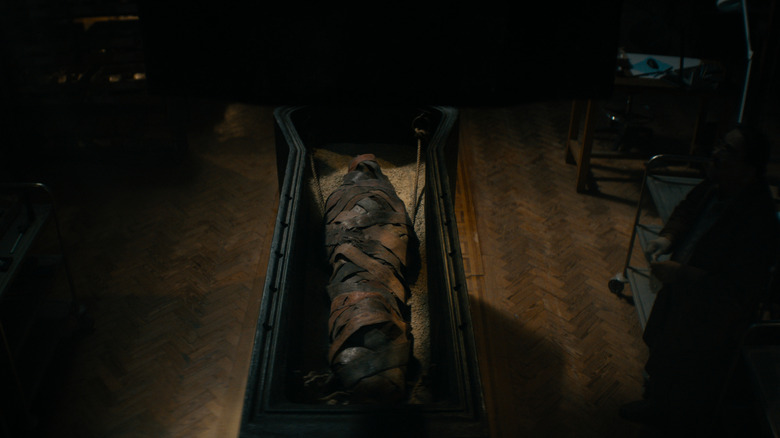 Katie wrapped up in the sarcophagus in Lee Cronin's The Mummy