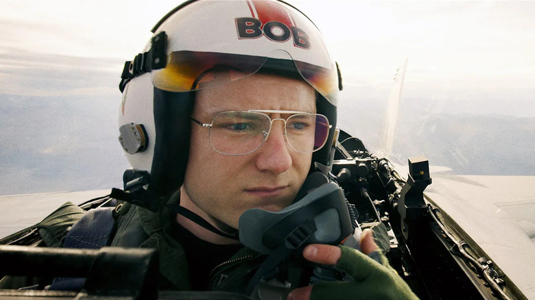 Lewis Pullman as Bob flying a plane in Top Gun: Maverick