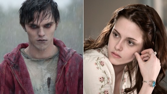 Nicholas Hoult in Warm Bodies, Kristen Stewart in Twilight