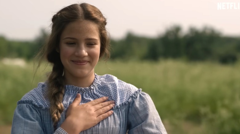 Mary looks happy and overwhelmed in Little House on the Prairie