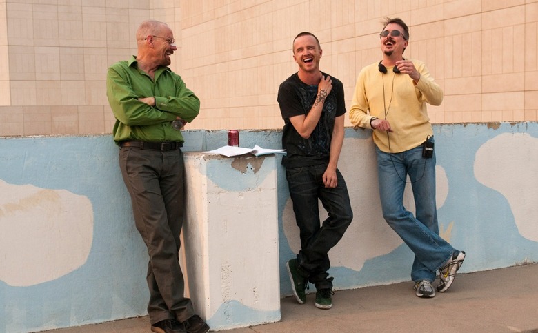 Bryan Cranston, Aaron Paul, and Vince Gilligan on the Breaking Bad set