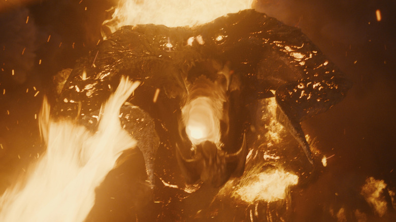 A fiery balrog roaring and spitting flames in The Lord of the Rings: The Rings of Power