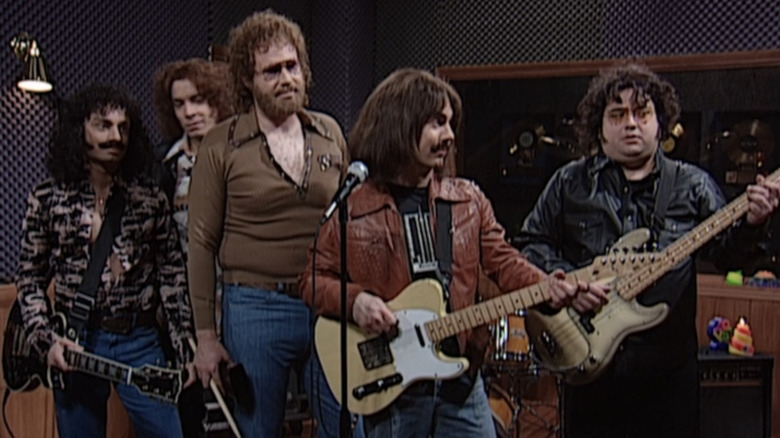 Chris Kattan, Jimmy Fallon, Will Ferrell, Chris Parnell, and Horatio Sanz in the More Cowbell sketch on Saturday Night Live
