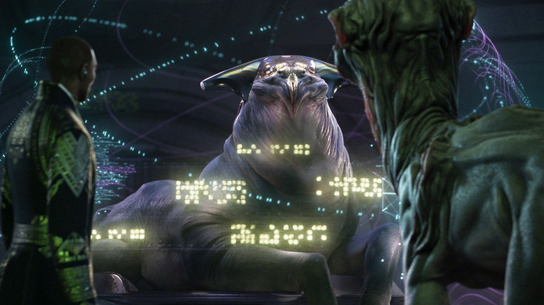 Human looking at alien in Love, Death and Robots