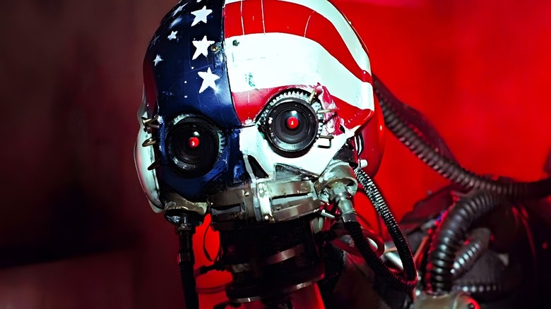 Cyborg stares at the camera