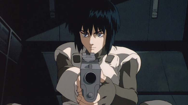 Motoko takes aim in Ghost in the Shell