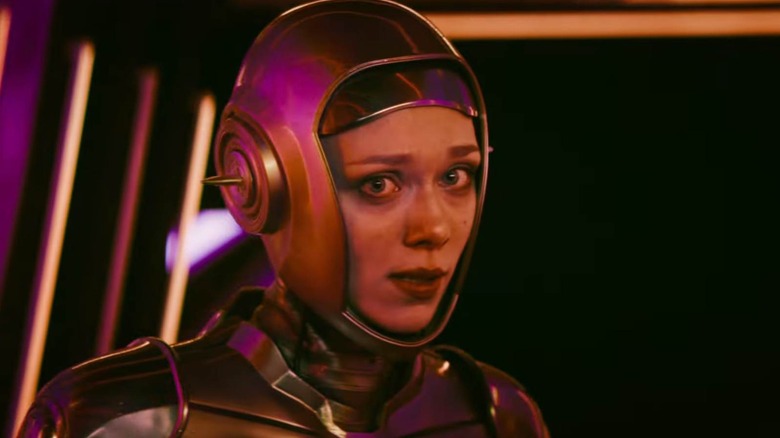 Amelia in a power suit