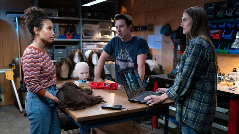 Jen Van Epps, Brian Jordan Alvarez, and Allison Williams in M3GAN