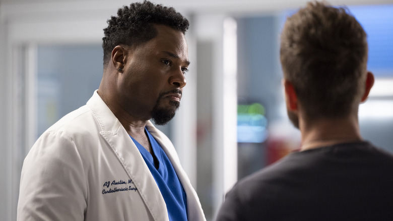 Dr. A.J. Austin frowning at someone on The Resident