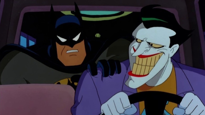 Batman: The Animated Series - Joker bestuurt een auto met Batman op de achterbank