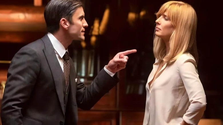 Jamie (Wes Bentley) pointing at Beth Dutton (Kelly Reilly) on "Yellowstone."