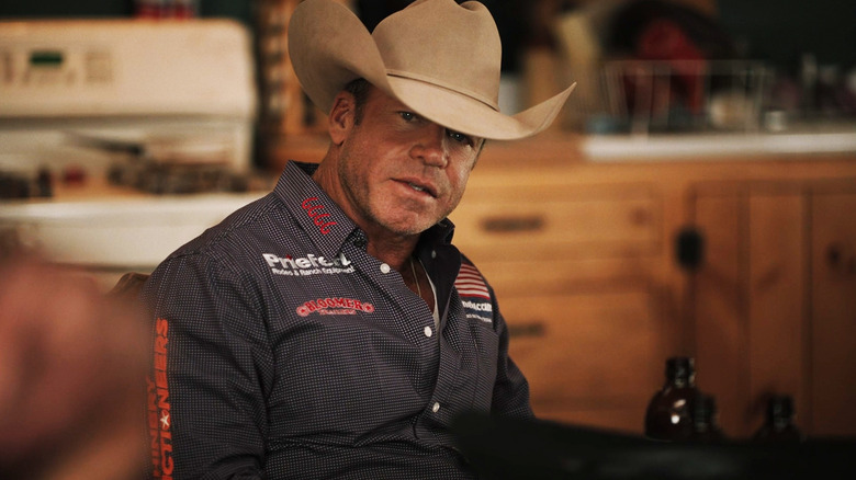 Taylor Sheridan's Travis Wheatley sits in the bunkhouse in Yellowstone