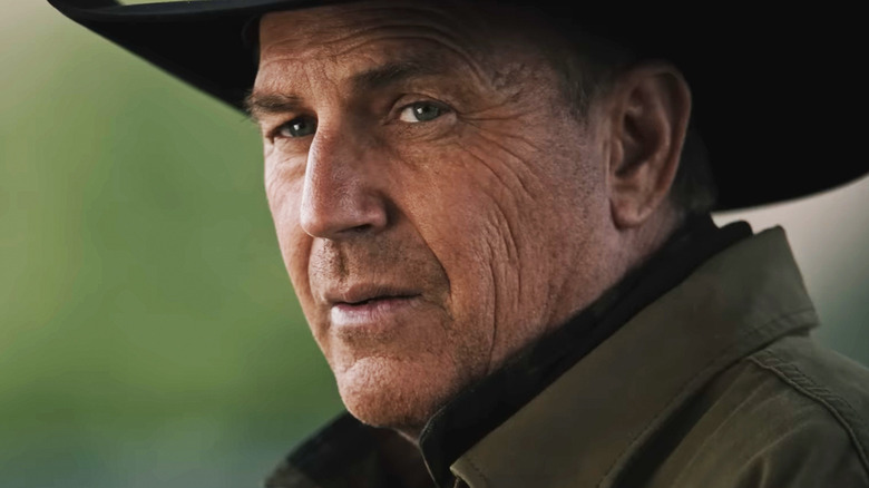 Kevin Costner's John Dutton is seen in closeup in Yellowstone