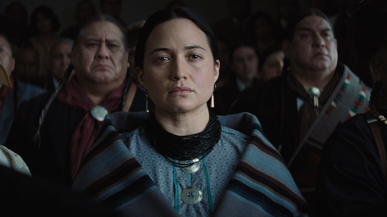 Mollie tijdens een Osage-bijeenkomst in Killers of the Flower Moon