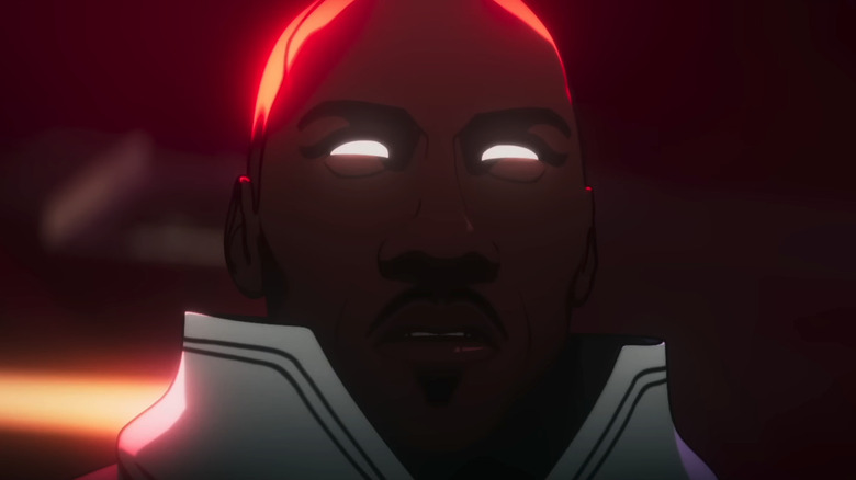 Todd Williams' Blade Knight is seen in closeup with glowing white eyes in Marvel Zombies