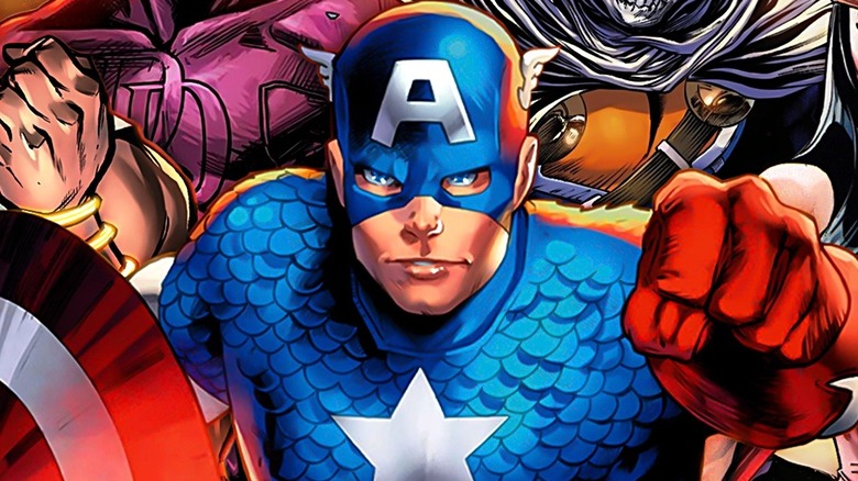 Shang Chi, Daredevil, Taskmaster, Elektra, and Captain America standing together