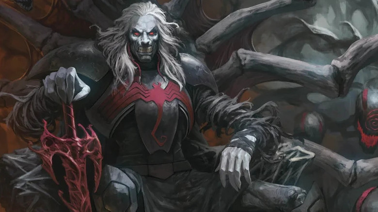 Knull sits on a throne with a crimson sword on the cover of Venom (vol. 4) #5