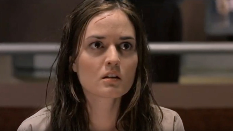 Katherine looking alarmed in Path of Destruction