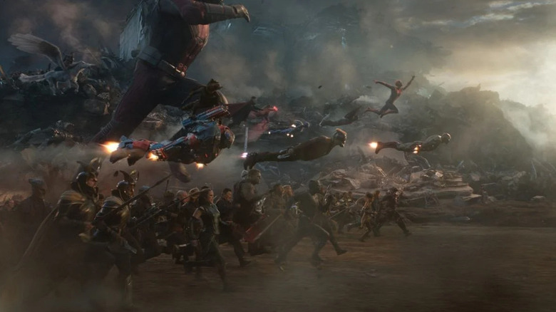 Avengers assembled and charging into the final battle of Avengers: Endgame