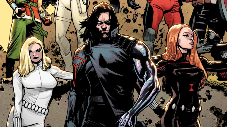 The Winter Soldier flanked by White Widow and Black Widow