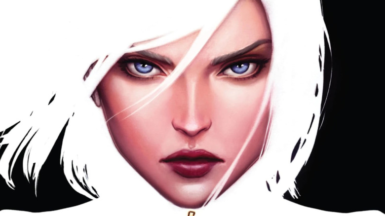 Yelena Belova in all-white on the cover of White Widow: Welcome to Idylhaven