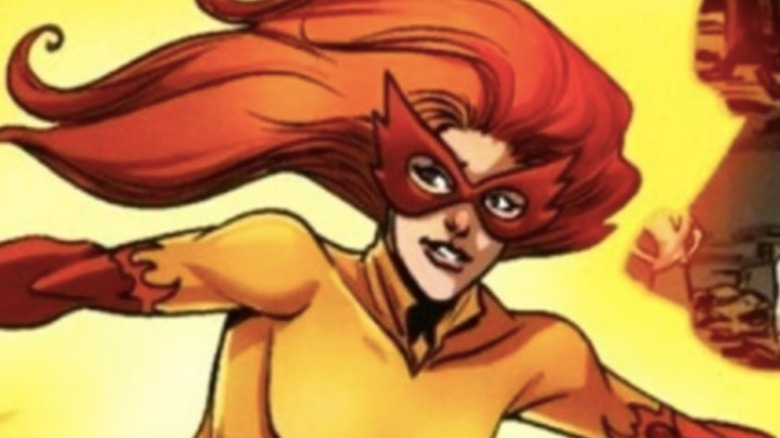 Firestar soaring in the sky.