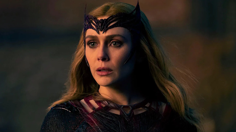 Close-up of Elizabeth Olsen as Wanda Maximoff/Scarlet Witch in Doctor Strange in the Multiverse of Madness