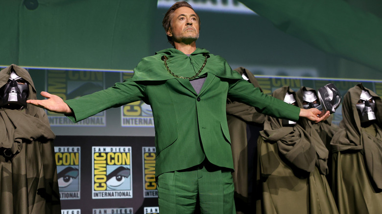 Robert Downey, Jr. making his official reveal as Doctor Doom at San Diego Comic Con promoting Avengers: Doomsday
