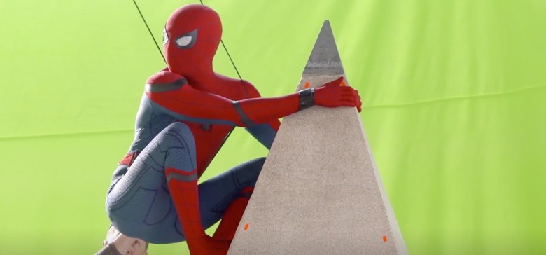 A behind-the-scenes picture of Spider-Man from one of the many superhero movies he was featured in.