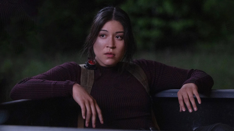 Alaqua Cox as Echo, sitting in a truck on Echo