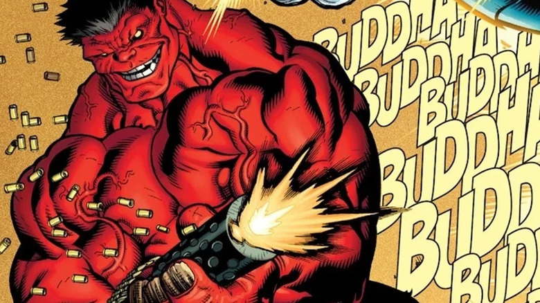 Red Hulk shooting a large gun