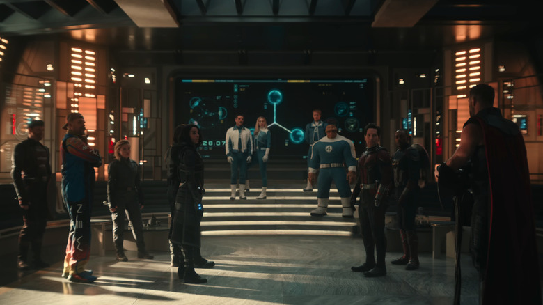 Chris Hemsworth's Thor stands in Avengers Tower addressing a room full of heroes in Avengers: Doomsday