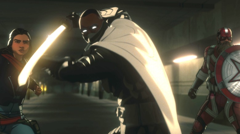 Blade Knight in a fighting stance with a sword in Marvel Zombies