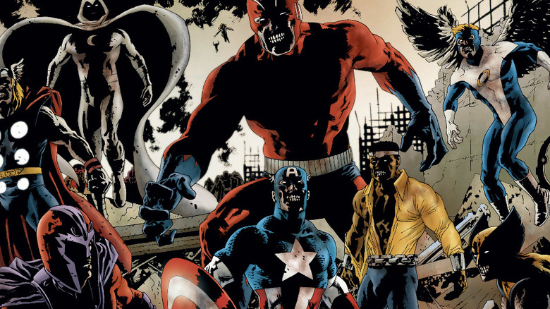 Magneto facing zombie Giant-Man, Captain America, Luke Cage, Angel, Moon Knight, and Wolverine in Marvel Zombies