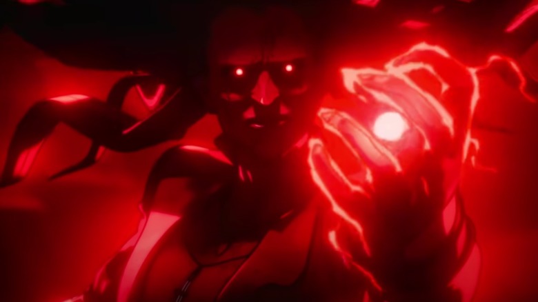 Elizabeth Olsen as Wanda Maximoff using her powers as a zombie on Marvel Zombies