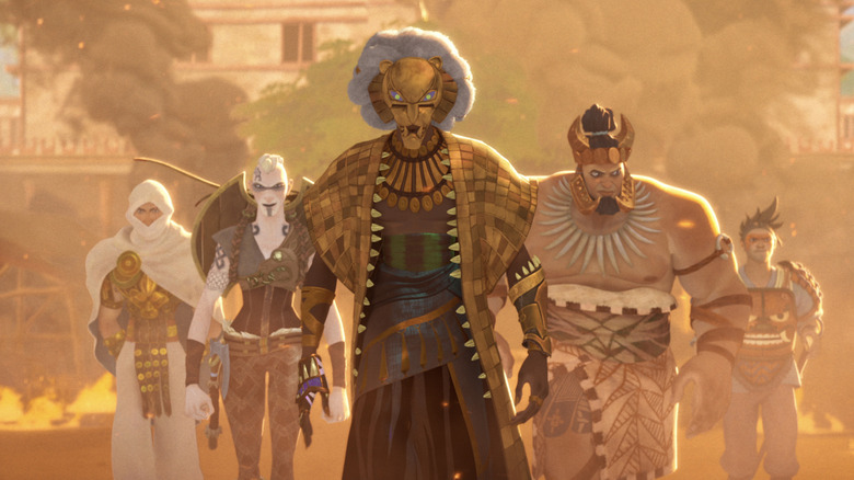 The Lion leading his army in a raid on Crete in Marvel's Eyes of Wakanda