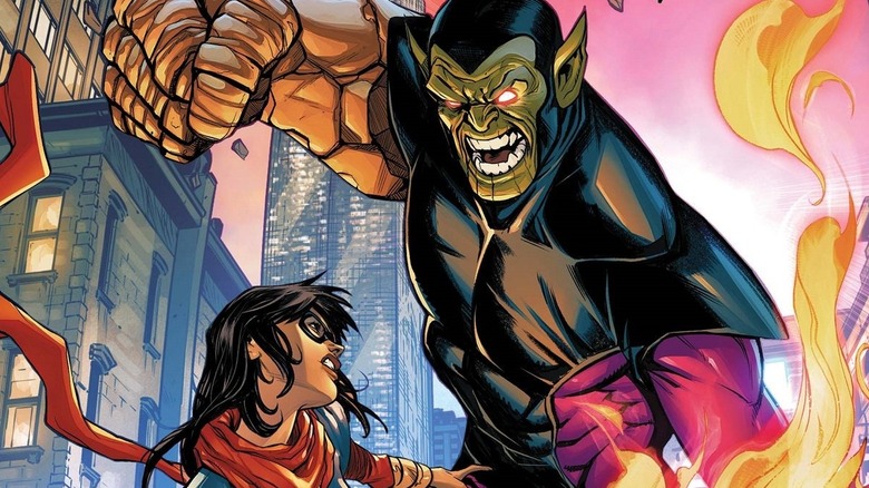 Ms. Marvel battling the Super Skrull in the Marvel Comics Universe